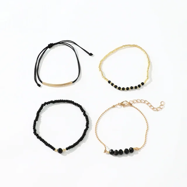 4Pcs/Set Fashion Black Glass Stone Bracelets For Women Boho Handmade Jewelry Accessories 6