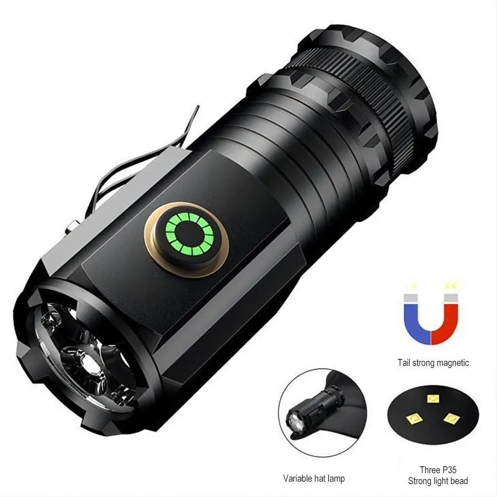 

Магнитный фонарик из алюминиевого сплава, водонепроницаемая фотовспышка для технического обслуживания, рабочая деталь с фиксированными полями, фотовспышка с USB-зарядкой, черный цвет