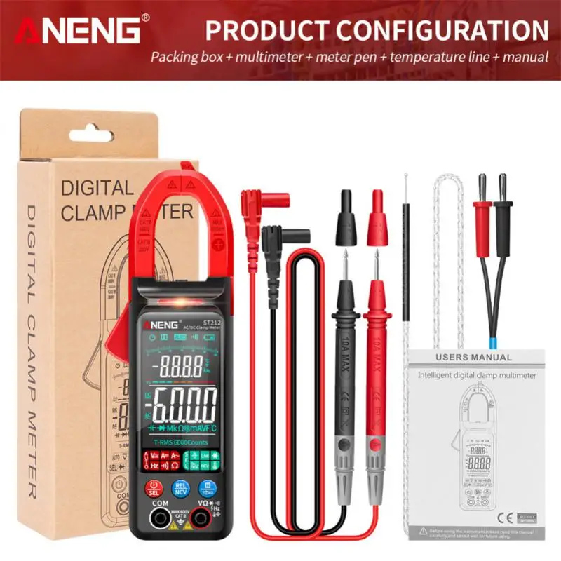 ANENG ST212 Digital Clamp Meter 6000 Counts DC/AC Current 400A Amp Multimeter Large Color Screen Voltage Tester Car Hz NCV Ohm fabric tape measure Measurement & Analysis Tools