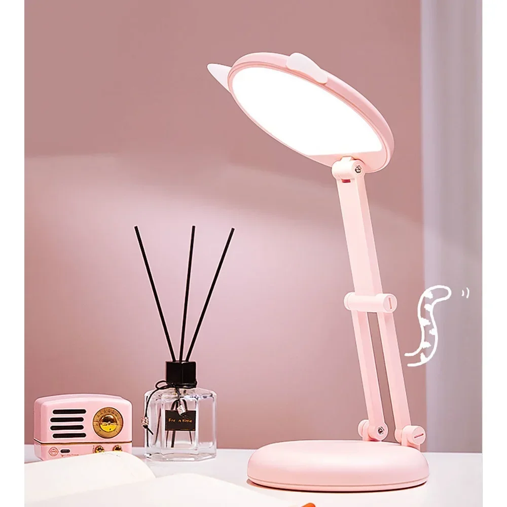 

Pink Eye Protection Folding Desk Lamp Table Lamp Cute Cat Ear Night Light Portable Reading And Learning Desk Lamp