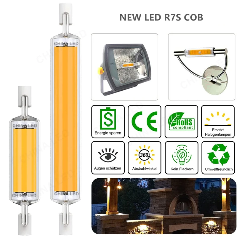 고출력 LED COB 유리관 전구, 가정용 할로겐 램프 교체, R7s COB 전구, 78mm 118mm, J78 J118, AC110V, 120V, 130V, 220V, 230V, 240V