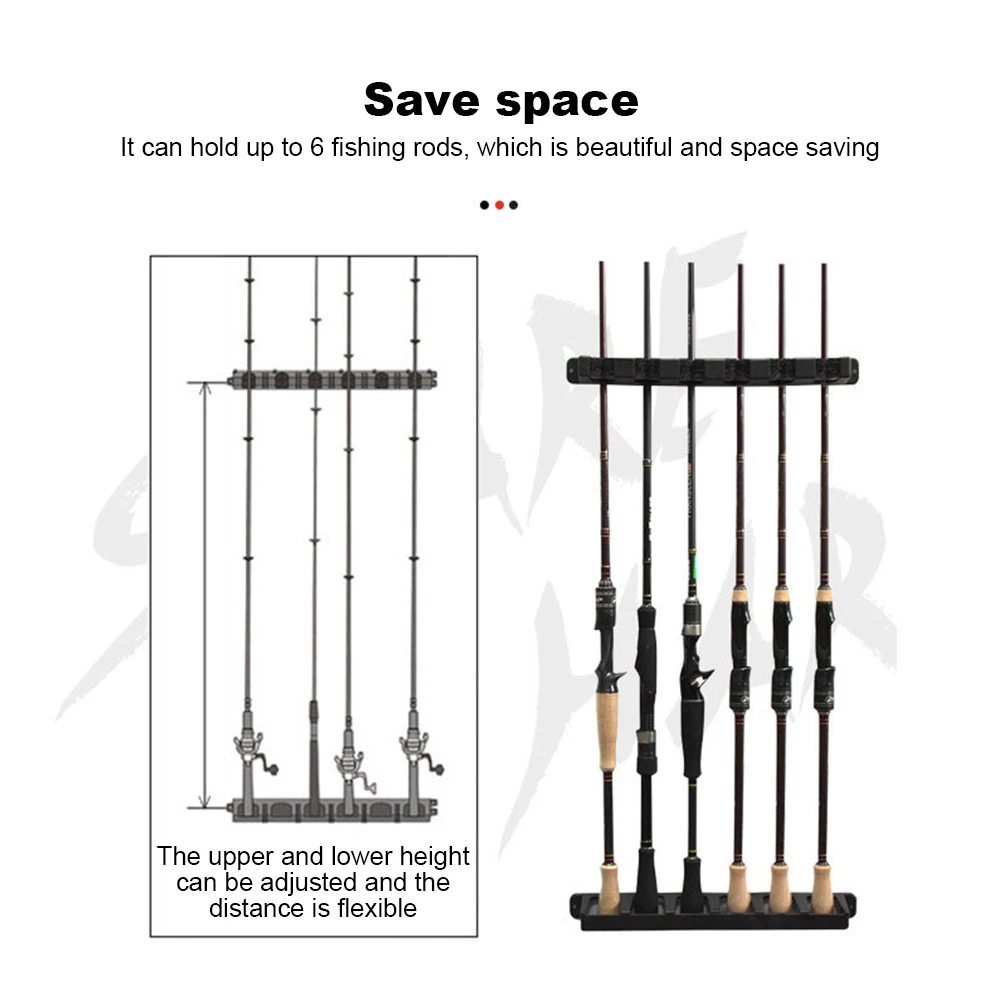 1PCS Fishing Rod Holders 6-Rod Rack Vertical Pole Holder Wall Mount Modular For Garage Fishing Pole Display Stand Fixed Frame