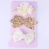 3PCS Baby Girls Glitter Bow Headband Set with Floral Elastic Hairband - Adorable Hair Accessories for Little Ones One Size 1