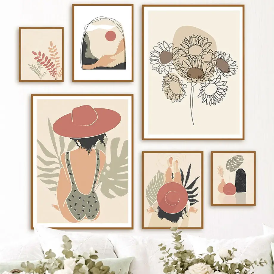 

Beige Boho Girl Vintage Vase Monstera Lemon Abstract Nordic Poster Wall Art Print Canvas Painting Pictures For Living Room Decor