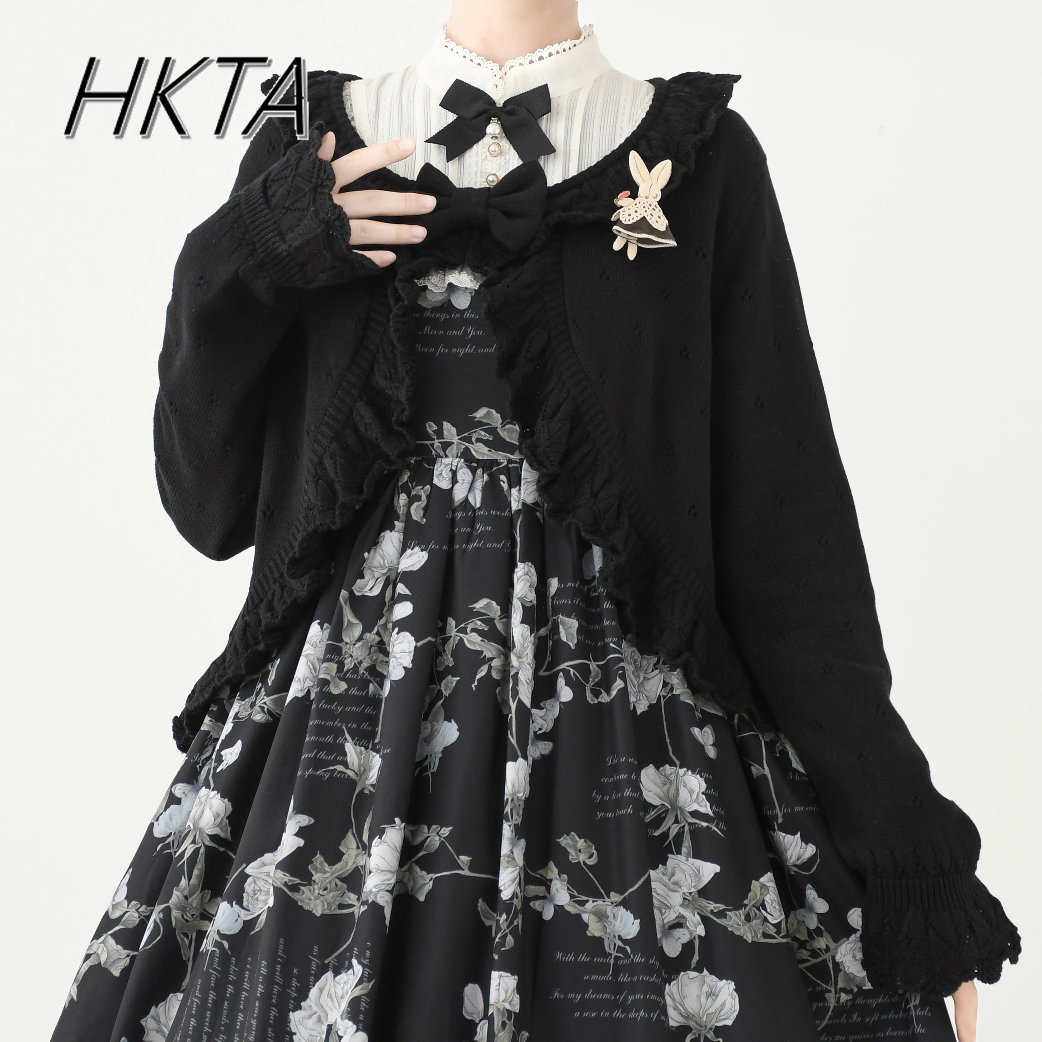 Kawaii Cute Lolita Sweater Cardigan 2025 Spring New Knitted Sweater Soft Girl Sweet Bow Ruffle Edge Long-sleeve Sweaters Jacket 6