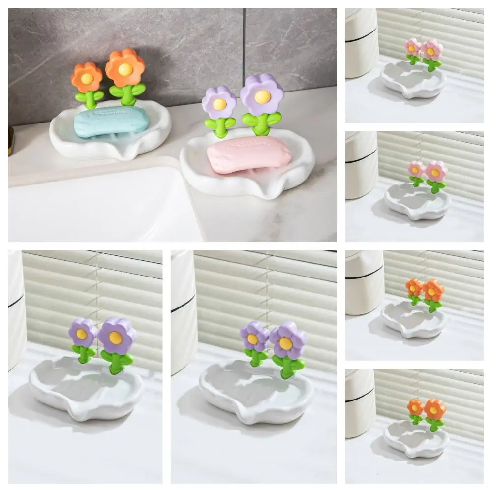 

Flower Shape Ceramic Soap Dishes No Water Accumulation No punching Soap Box Extend Soap Life Self Draining Soap Tray Household