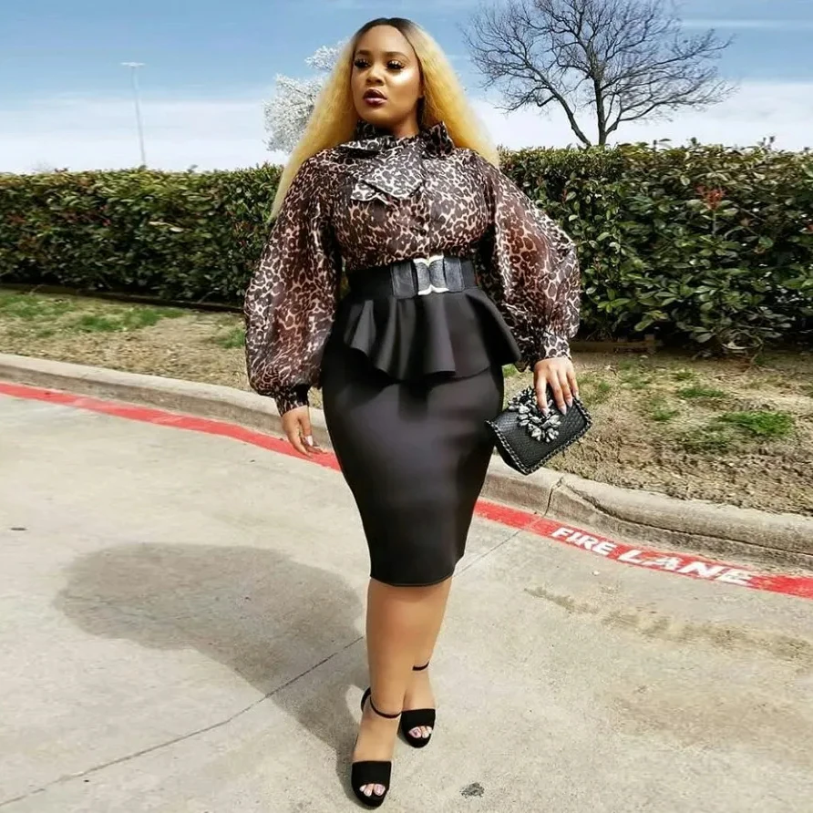 

Oiffce Lady Black Peplum Pencil Skirts Mid Satin Skirt Zipper Waistband Sexy Elastic Maxi Women Skirt Custom Made