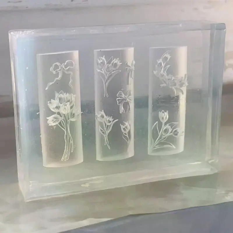 3D Transparent Silicone Nail Art Mold - Sweet Tulip Bouquet Flower Template for DIY Nail Charms & Manicure Decoration Design