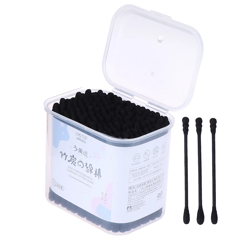 200pcs Disposable Cotton Swab Spiral Ear Cleaner Black Double Heads Medical Swab Lipstick Eyebrow Eyelash Cotton Bud Makeup Tool 5
