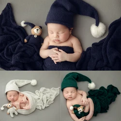 Newborn Photography Props Baby Swaddle Wrap Swaddling Blanket Bear Doll Hat Infant Posing Shooting Accessories Photo Props