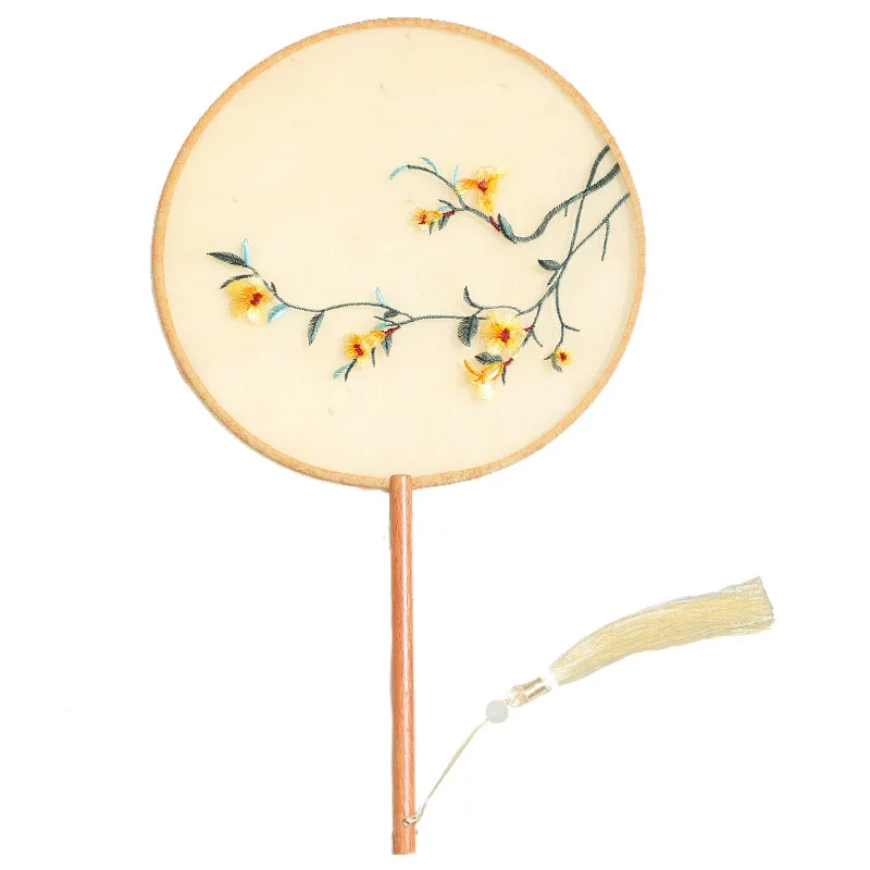 Embroidered Group Fan Ancient Style Fan Summer Long Handled Tassel Dance Hanfu Palace Fan Children's Cheongsam Round Fan 5