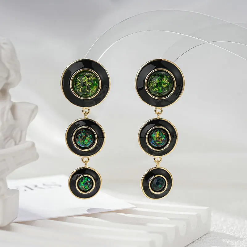 

Билиантовые модные эмалевые зеленые серьги для женщин