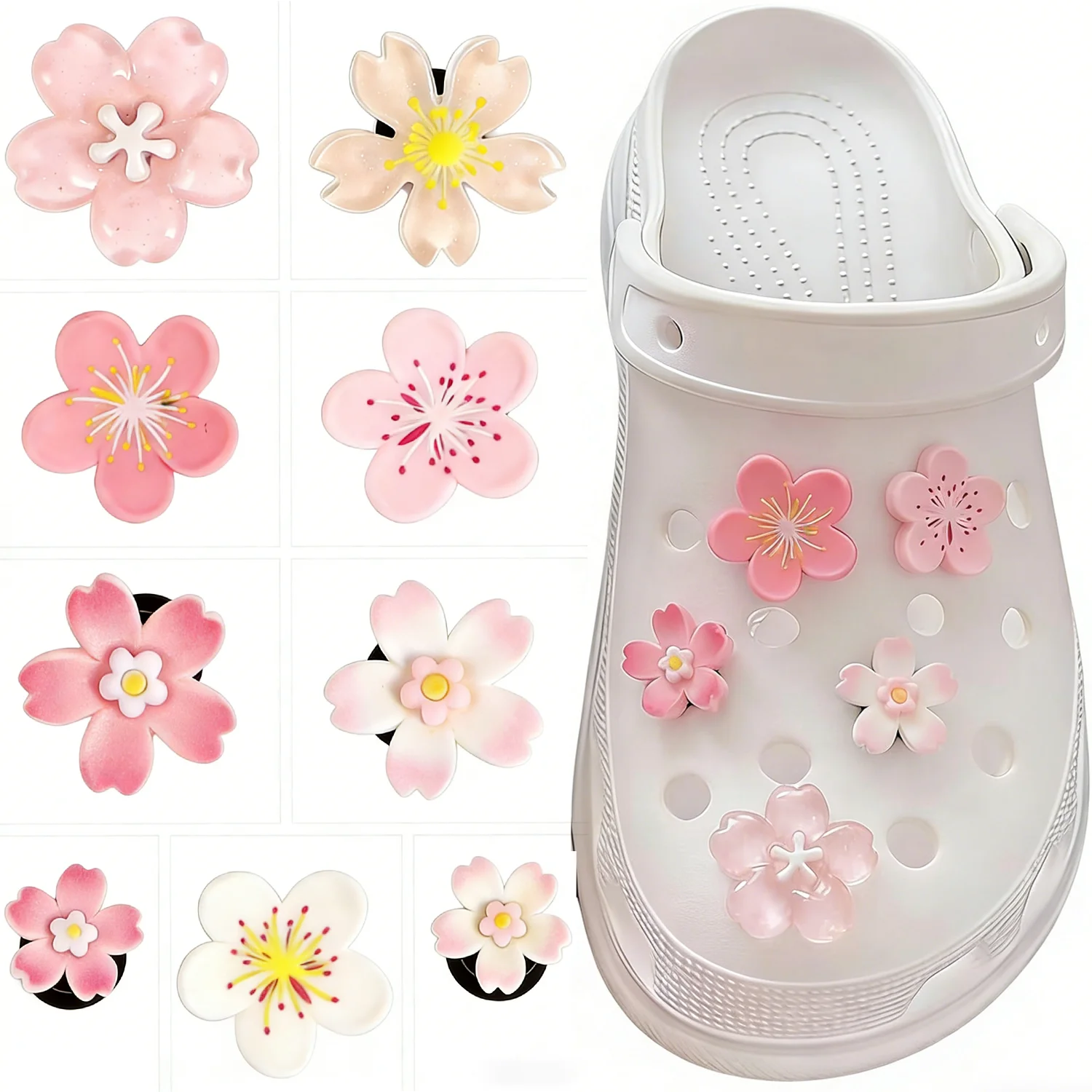 Sakura-Blumen Croc-Charms-Set Süße Blumige Schuh-Charms Japanische Ästhetische Dekoration für Crocs Sandalen Damen Mädchen