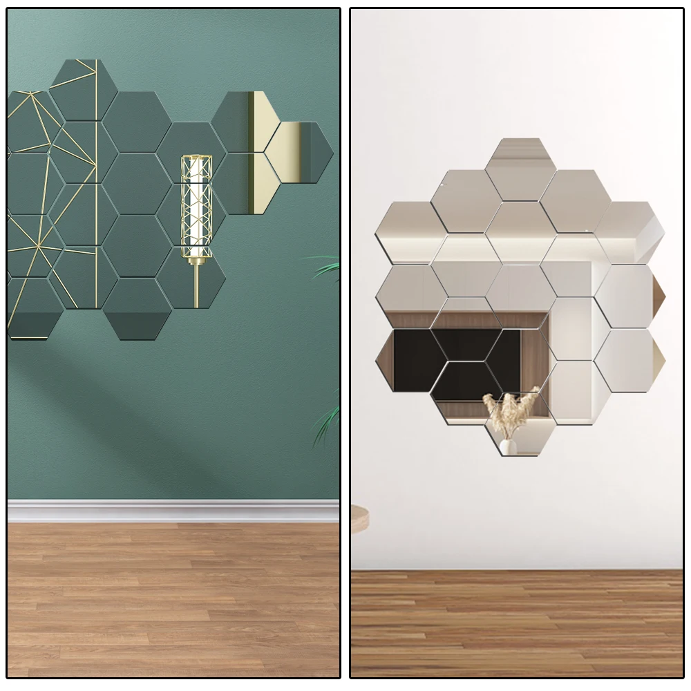 Self-adhesive 3D Mirror Wall Sticker DIY Hexagon Decal Mirror Decor Stickers 24 PCS Art Wall Decoration 100mm Home Decor