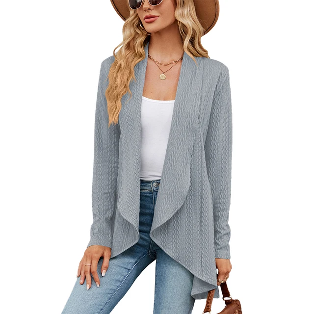Womens Long Sleeve Knitted Waterfall Long Cardigan Sweater Tops Open Front. 3