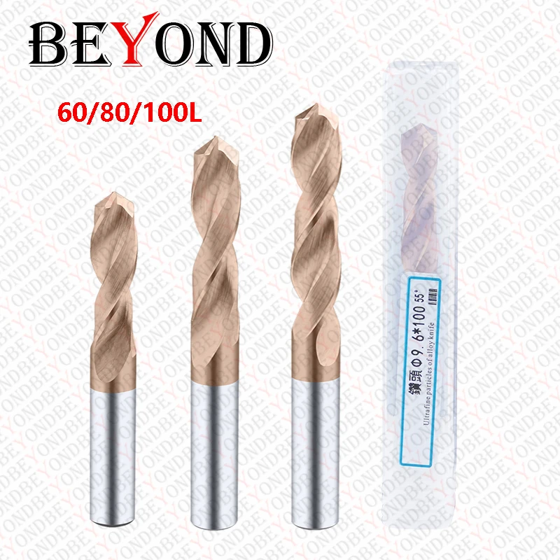 

BEYOND 60/80/100mm Long Carbide Bit Lengthened Coated Twist Drill HRC55 Tungsten Steel Straight Shank Drilling Milling 1-20mm