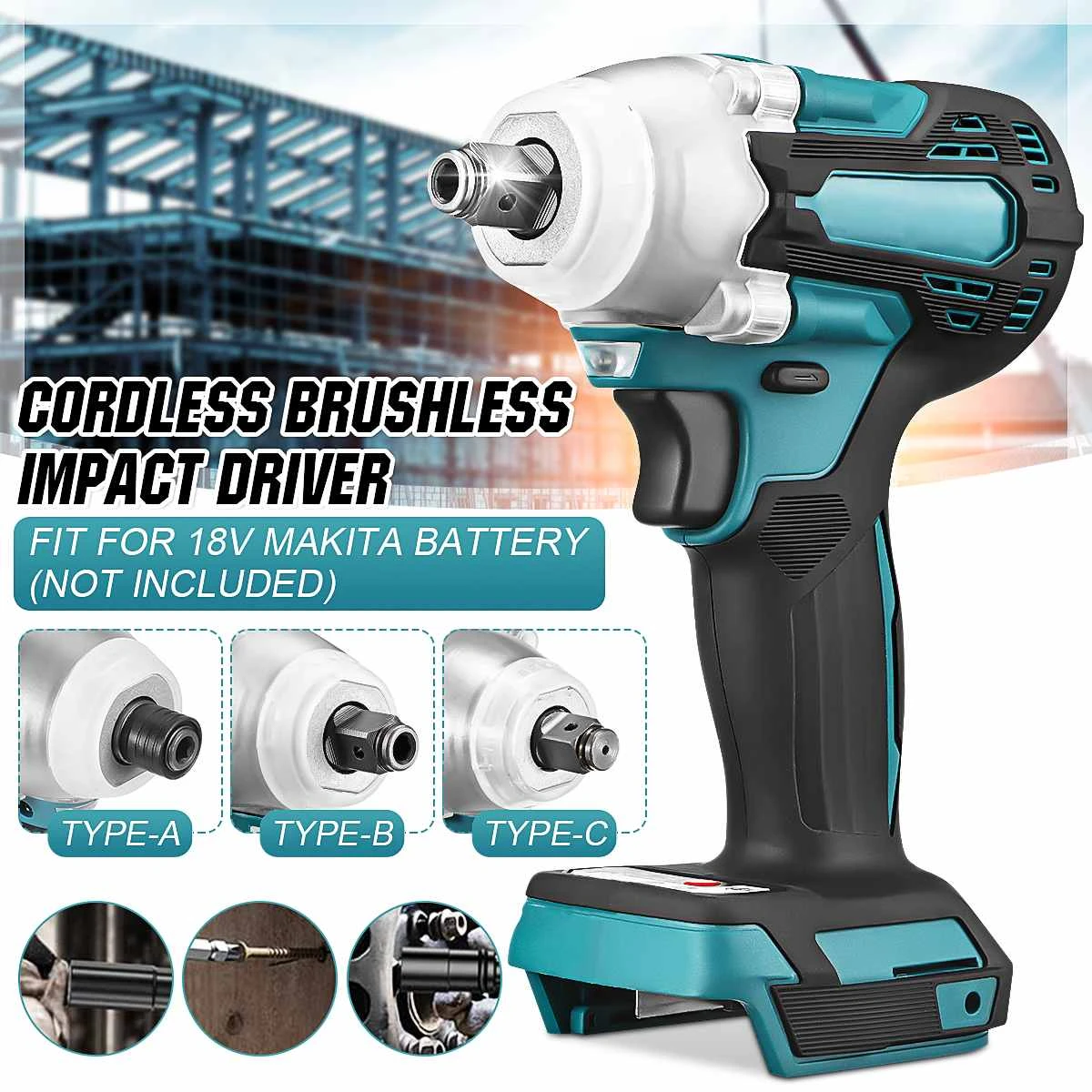 18V Electric Brushless Impact Wrench Cordless 1/2 Socket Wrench Power Tool For Makita Battery Rechargeable 18V Electric Brushless Impact Wrench Cordless 1/2 Socket Wrench Power Tool For Makita Battery Rechargeable