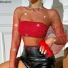 2025 Women's Summer Vest Fishnet Hollow Out Tank Tops Rhinestones Sleeveless Mini Vest See-Through Cropped Tops Beach Cover Ups