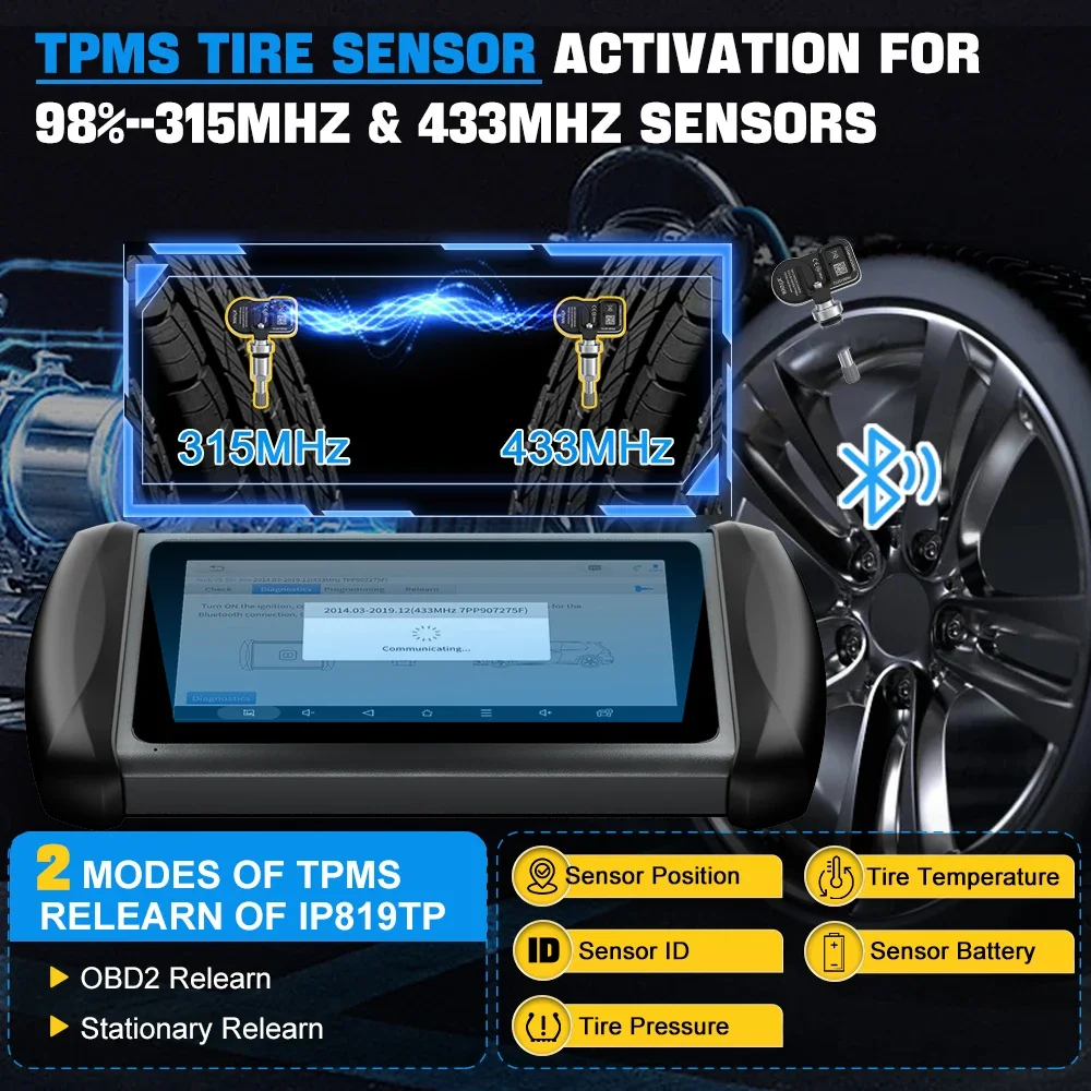 XTOOL InPlus IP819TP Bluetooth TPMS Tire Diagnostic Tool 315MHz & 433MHz, TPMS Diagnose, Relearn, Programming TS100 Sensors
