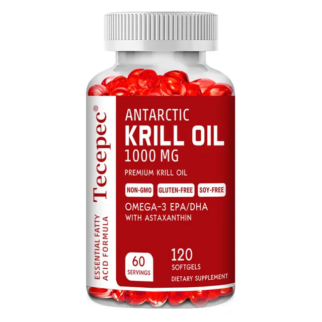 Antarctic Krill Oil 1000 Mg with Omega-3 EPA, DHA, Astaxanthin and Phospholipids for Heart, Brain and Skin Health Support