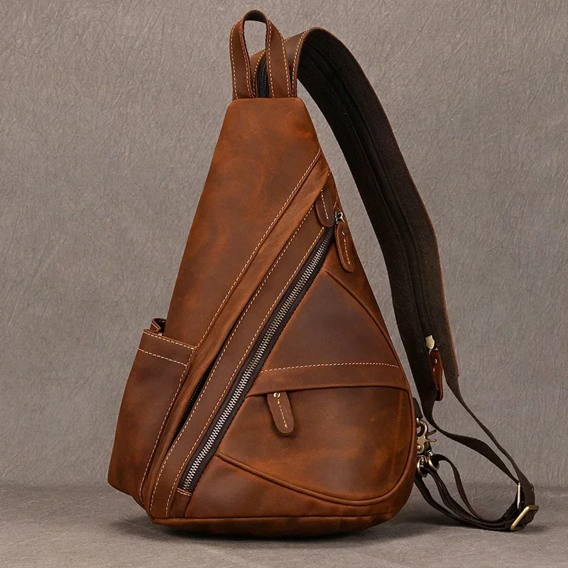 

Leather Backpack Style Men Bag Dual Newsbirds Crossbody Vintage Single Genuine Bag Use Chest Backpack Shoulder Of Male Leather