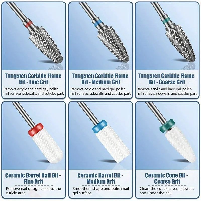 Diamond Carbide Nail Drill Bits Set 13PCS/SET 3/32" Hypoallergenic For Acrylic Nails Cuticle Nail Polish Remover