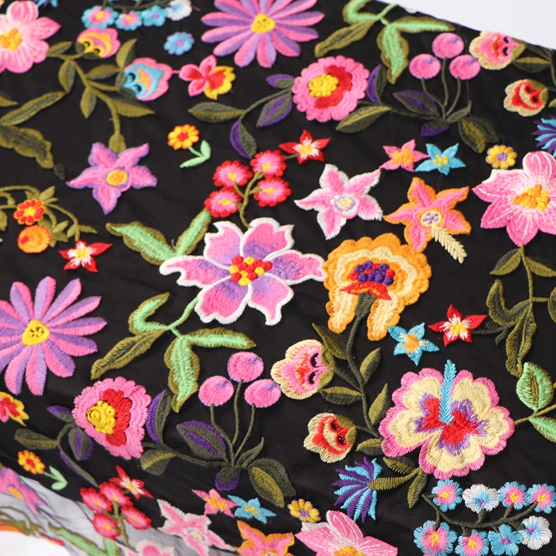 Black Mesh Color Cotton Thread Three dimensional Embroidery Flower Lace