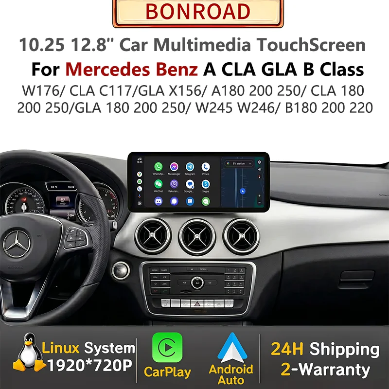 Pantalla táctil multimedia inalámbrica Bonroad 2400*900 con CarPlay y Android Auto para Mercedes Benz Clase A B W176 W246 CLA C117 GLA X156 1
