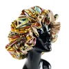 Women Satin Bonnet Cap Double Layer Silky Big Bonnet for Lady Printing Sleep Cap Head Wrap 4