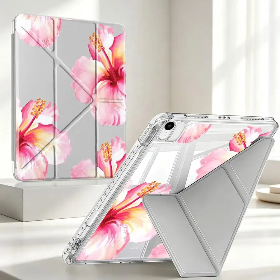 Creative Pink Floral Tablet Case with Pen Slot Cover
