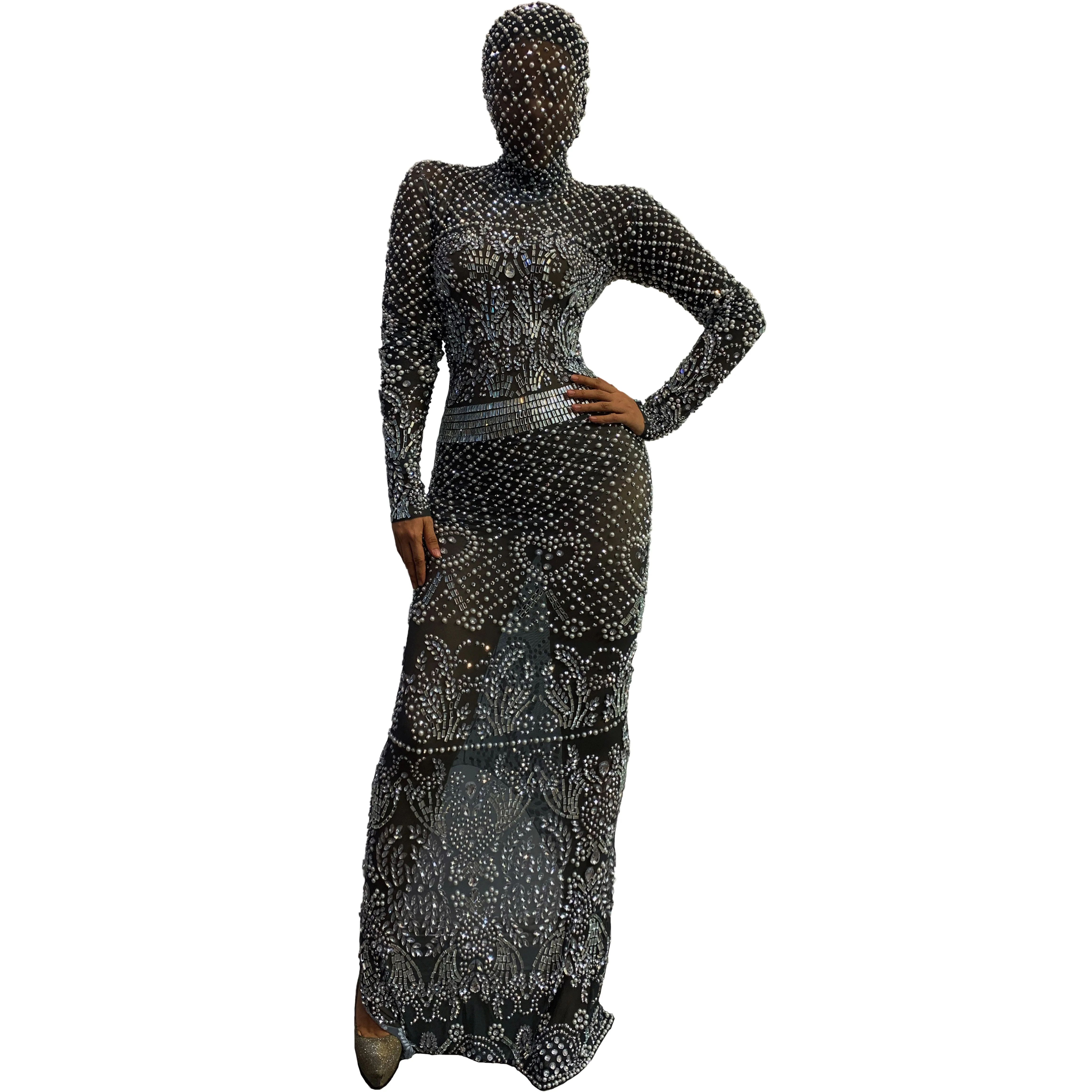 

Luxury Prom Dresses 2024 Sexy Mystical Carnival Festival Silver Diamond Crystal Black Girl Prom Party Gowns with Headwear Zhubo