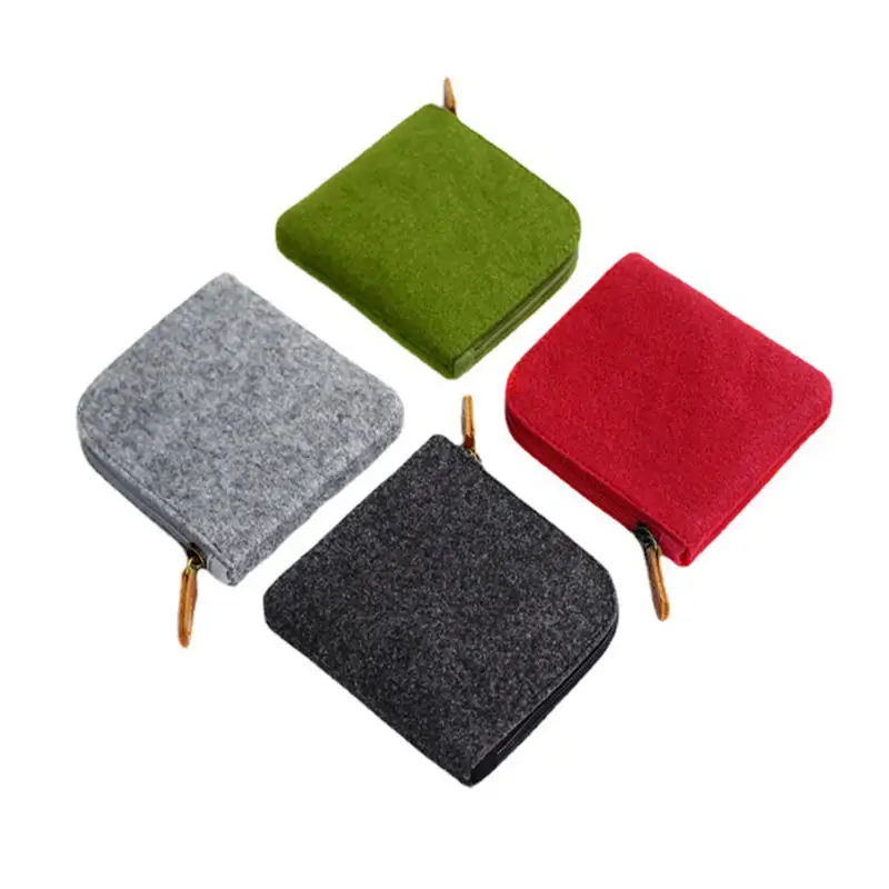 Gray Mini Felt Coin Purse Women Men Solid Color Change Bag Credit Card ID Holder Wallets Key Chain Small Bags For Unisex