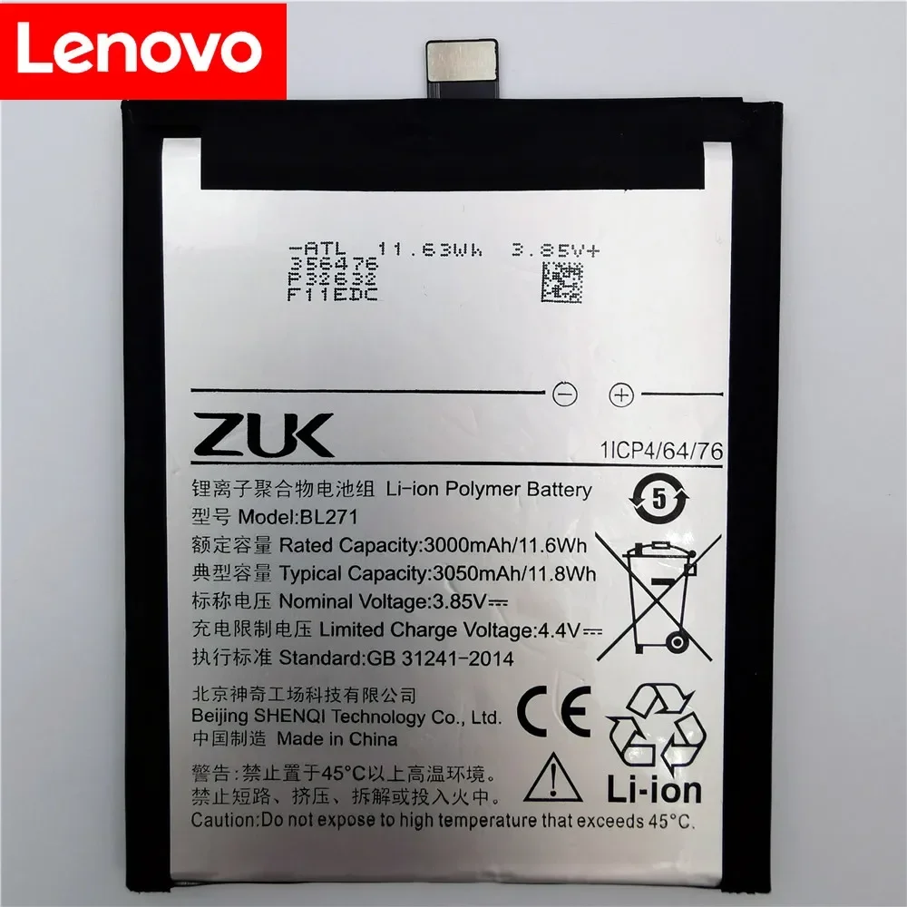 100% Original Battery BL271 For Lenovo Z2 X/ ZUK Edge Z2151 Akku Li-ion 3050mAh Quality Replacement Batteries+Free Tools