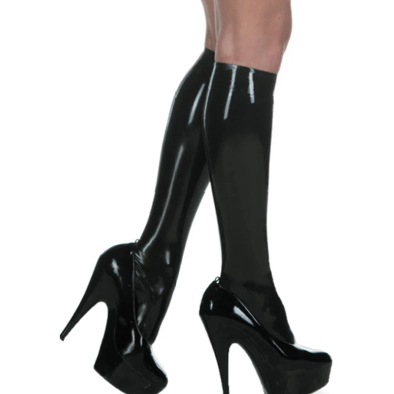 

Latex Rubber Gummi Stocking Black with Red Trims Knee-highs Socks Customized 0.4mm Sexy Catsuit for Women