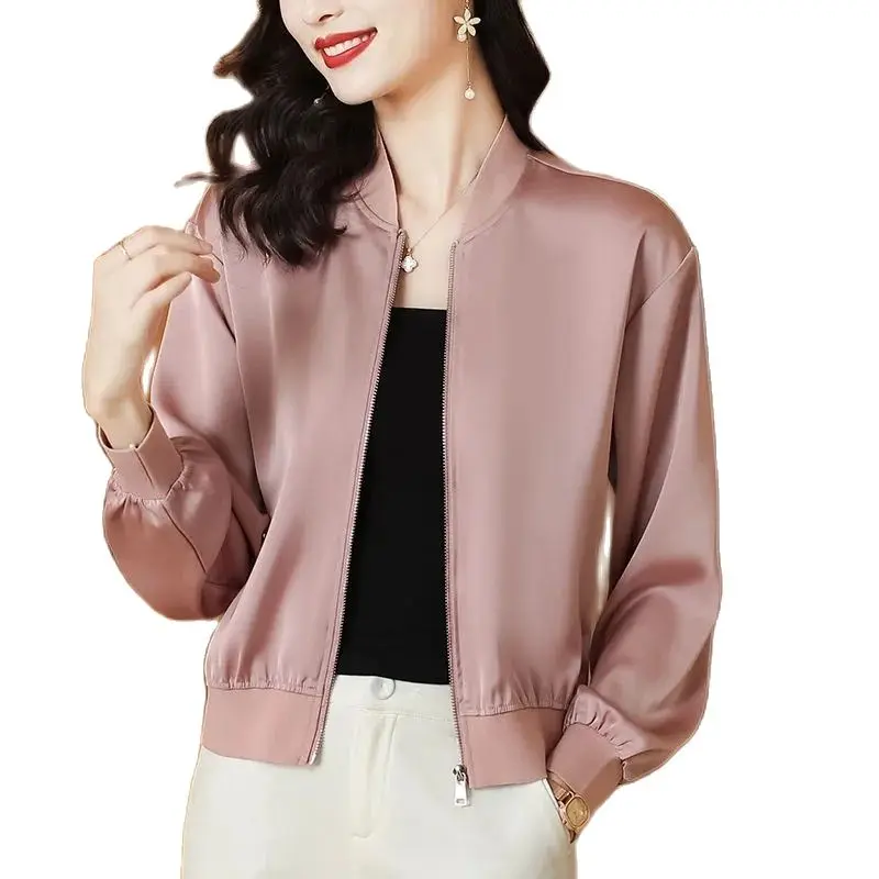 

Women Jacket 2023 Spring Autumn Thin Coat Female Loose Satin Jacket Femm Baseball Tops Women's Short Jackets