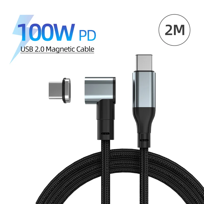 Cabo Magnético do Ângulo do tipo c do Carregamento Rápido de 24pin 100w pd com a Microplaqueta de Emarker 2m Tipo-c para o Portátil Usbc do Macbook Pro
