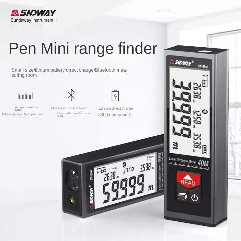 SNDWAY mini electronic ruler SW-BT40 high-precision Bluetooth laser rangefinder infrared measuring ruler 40 50 60 APP BT laser rangefinder distance meter