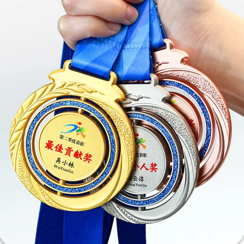 Customization Rotate Metal Medal, Creative Gold, Silver, Copper, Double Blank Can Be Custom Awards, Hanging Around the Neck, 3Pc