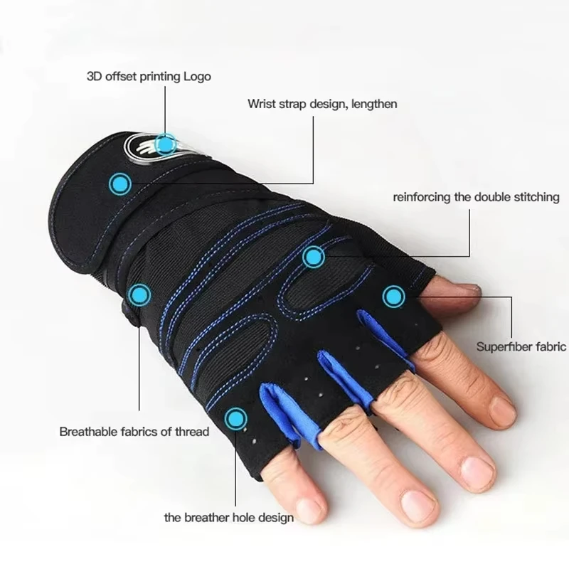 Gym Gloves for Men Women Fitness Weight Lifting Wristband Gloves Body Building Half Finger Non-Slip Gloves Training Cycling 3