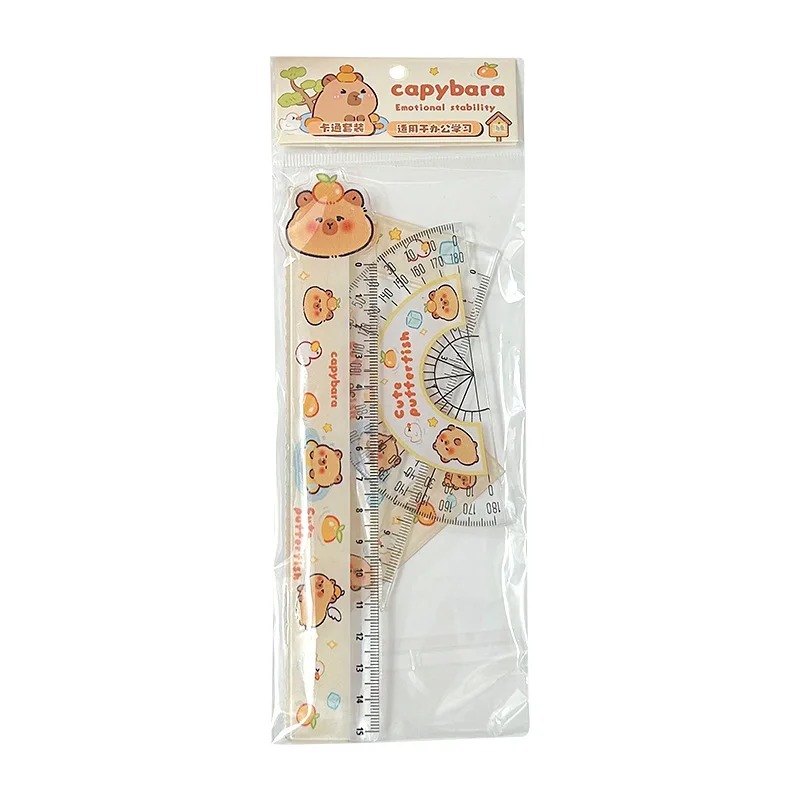 4Pcs/Set Capybara Cartoon Drawing Ruler Measurement Geometry Triangle Ruler Straightedge Protractor variety Rulers Stationery