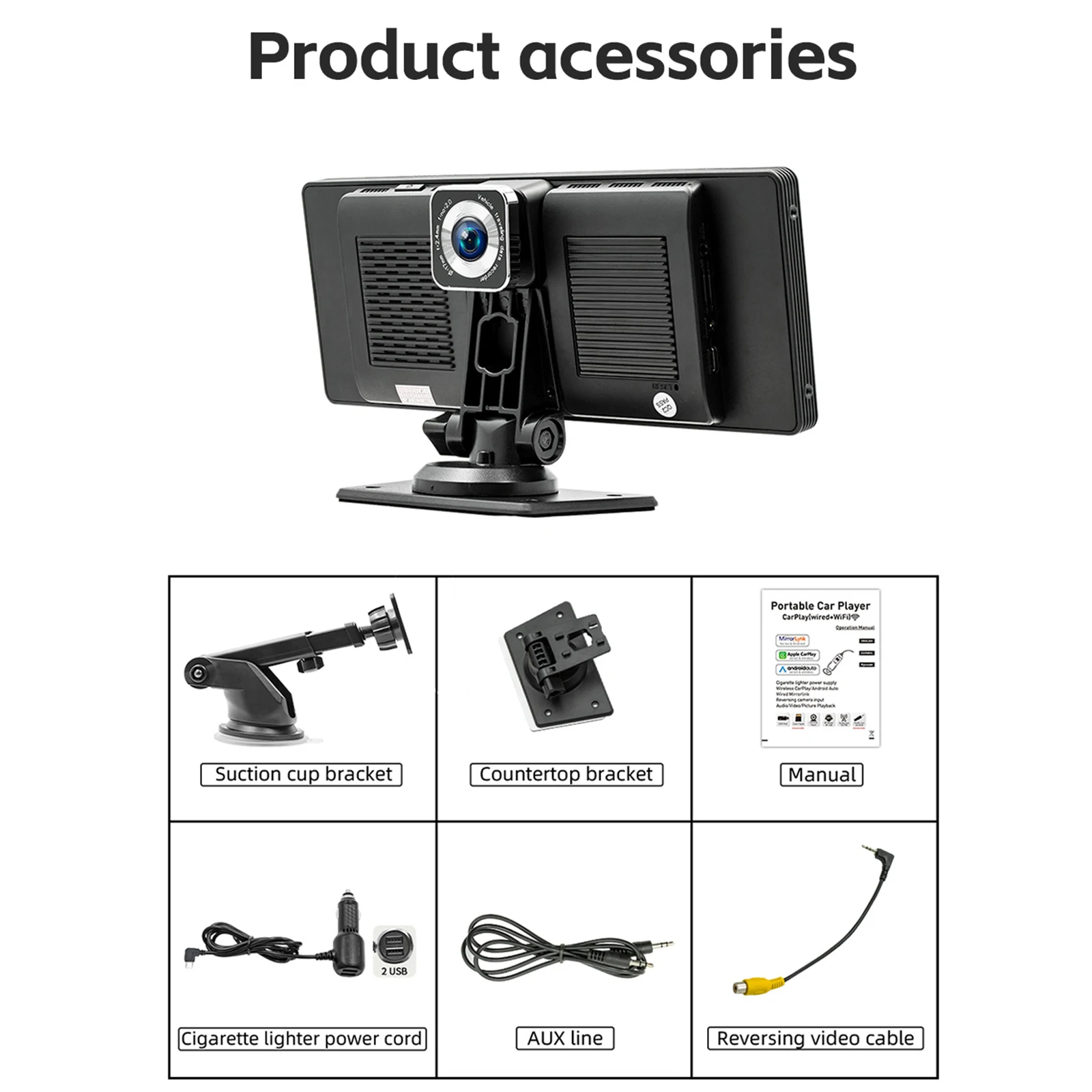 Car Recorder Camera 10.26-inch Multimedia Player Built-in DVR Carplay Auto Audio Car Stereo MP5 Bluetooth USB FM Speaker
