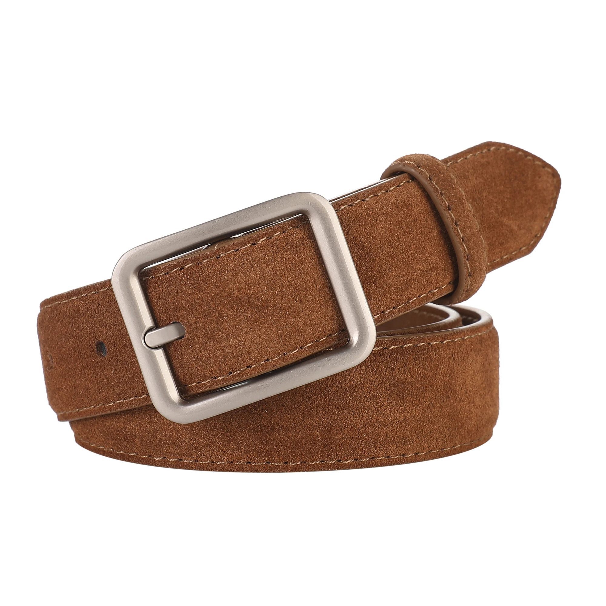 Elegant Women's Suede Cowhide Leather Belt with Metal Buckle - 2.8cm Wide