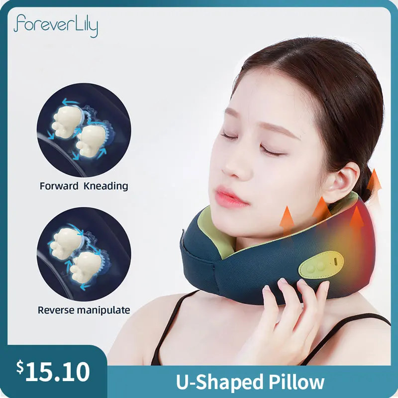 Almohada de viaje en forma de U Masajeador de cuello con soporte térmico  para el cuello, almohada cervical de espuma viscoelástica, almohada de  masaje