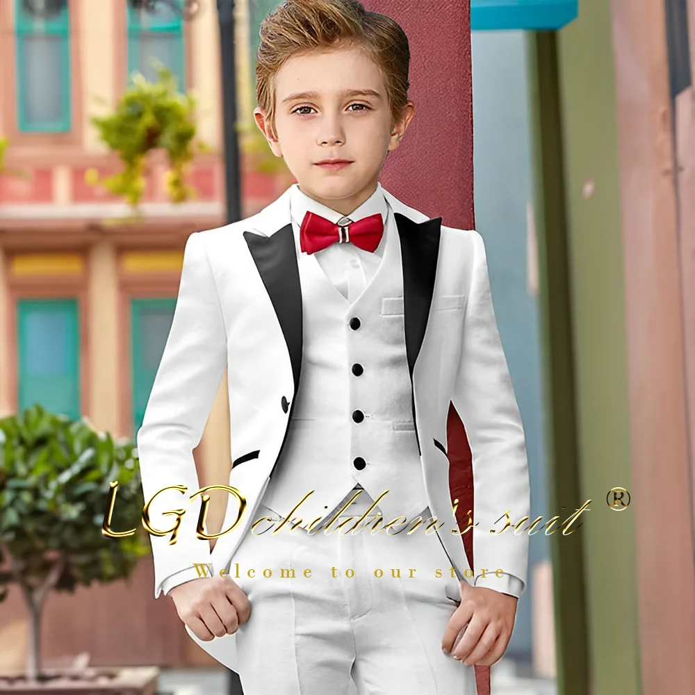 Boys Formal Suit Set Tuxedo Jacket Pants Vest 3 Piece
