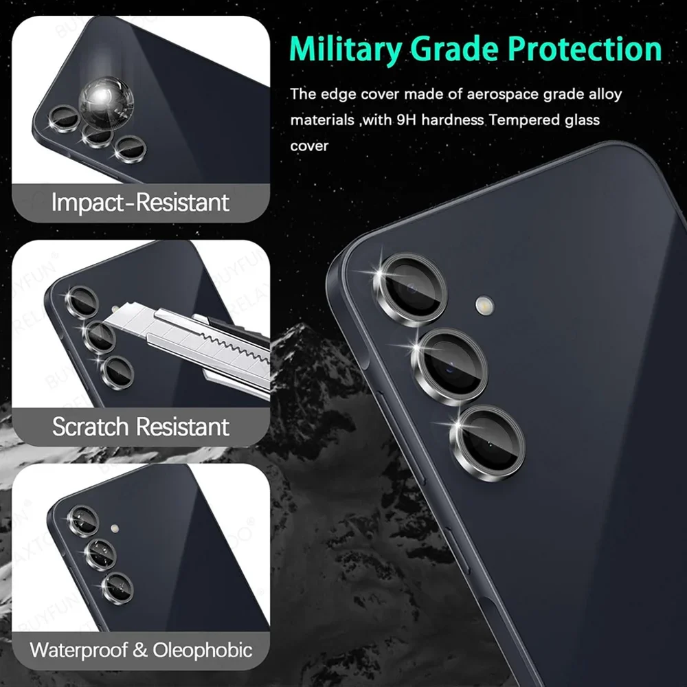 Premium 9H Tempered Glass Camera Screen Protector with Metal Lens Ring
