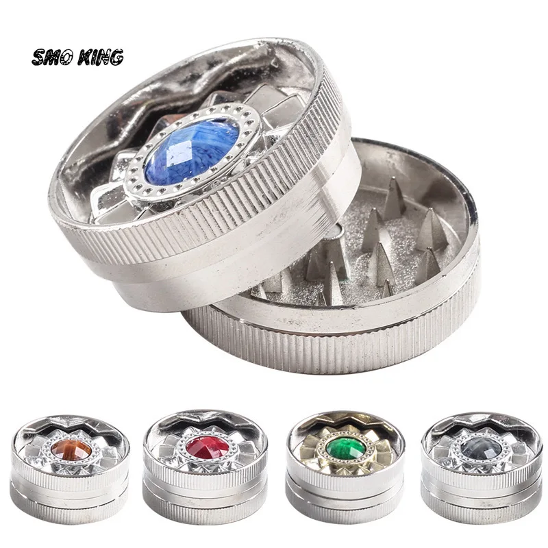 SMO 블루 젬 스타일 담배 잔디 연마기, 수동 연기 허브 향신료 허브 분쇄기, 흡연 액세서리, 남성 선물, 2 레이어 40mm