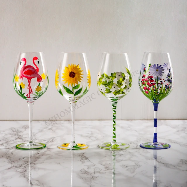 Creative Nordic Colored Wine Glass Hand-Painted Flower Pattern Red Wine Cup  Wedding Goblet Crystal Long Stem Champagne Drinkware - AliExpress