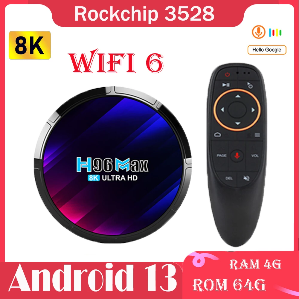 

H96 Max RK3528 Smart TV Box Android 13 Quad Core Support 8K Video 2.4G 5G WIFI6 BT5.0 4G 64GB 32GB AV1 Media Player Set Top Box