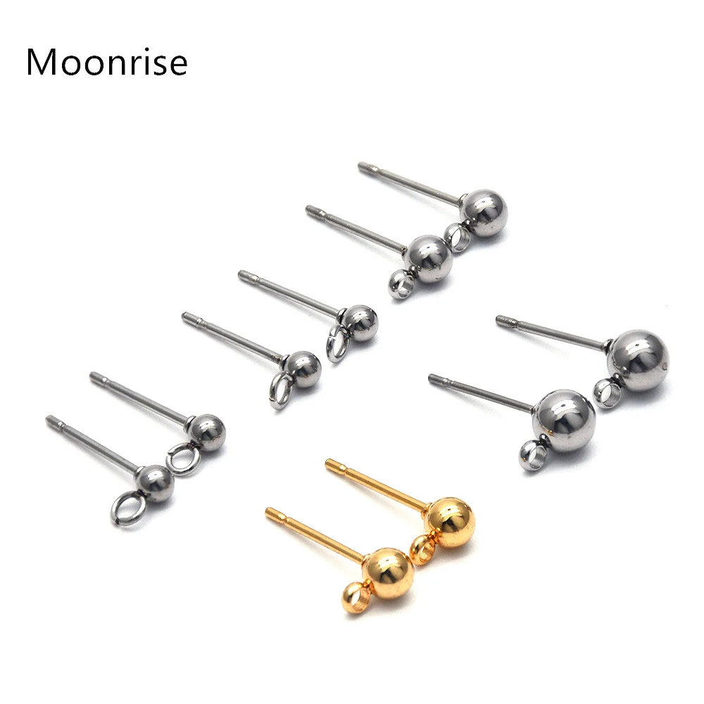 20Pcs/Lot 316 Stainless Steel 3mm Round Ball Stud Earrings Post With Loop For DIY Jewelry Making