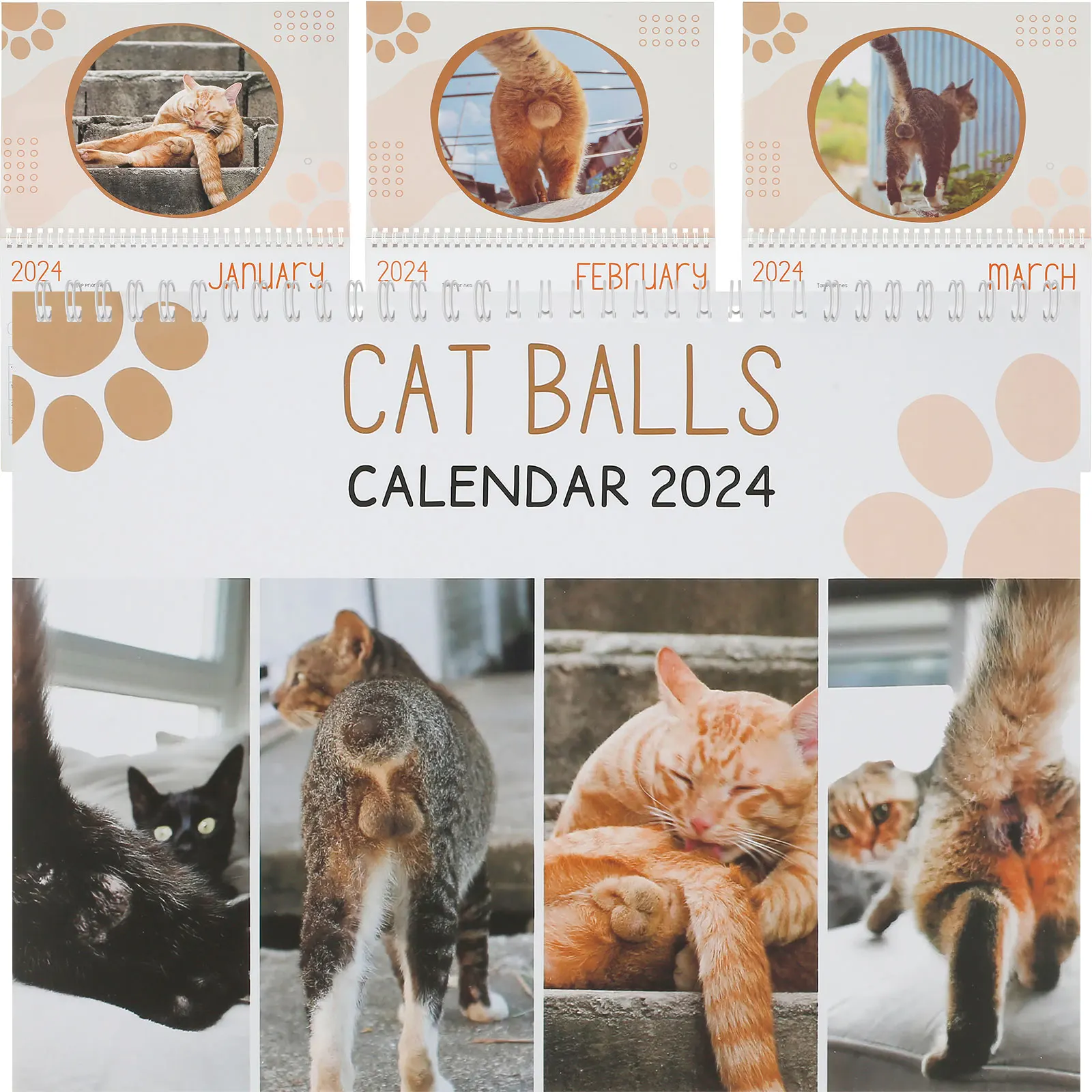 

Cat Butt Calendar Funny 2024 Wall Cats Balls Calendar Decorative Cat Butthole 2024 Calendar Paper Kitten Butt Prank Calendar